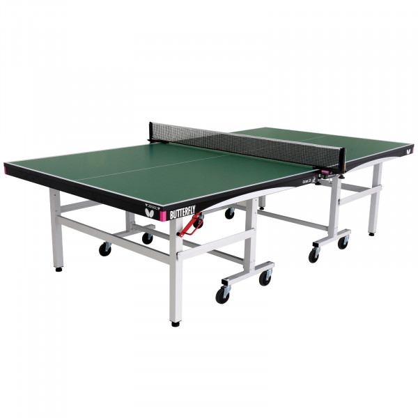 Top-angled view of the Butterfly Octet 25 Indoor Rollaway Table Tennis Table in green
