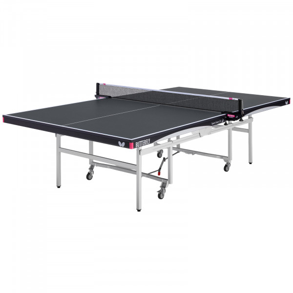Top-angled view of the Butterfly Space Saver 22 Indoor Rollaway Table Tennis Table in black