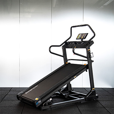 A studio image of the cardiostrong IT70 at full incline.