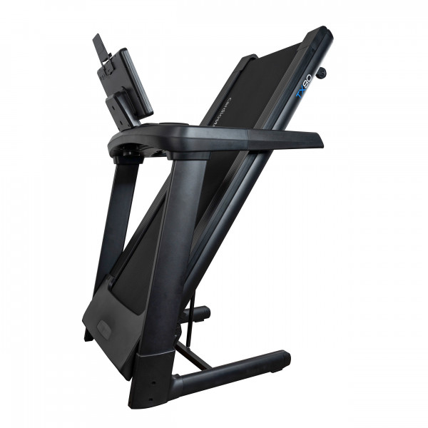 Side view of the cardiostrong TX80 Treadmill folded for storage
