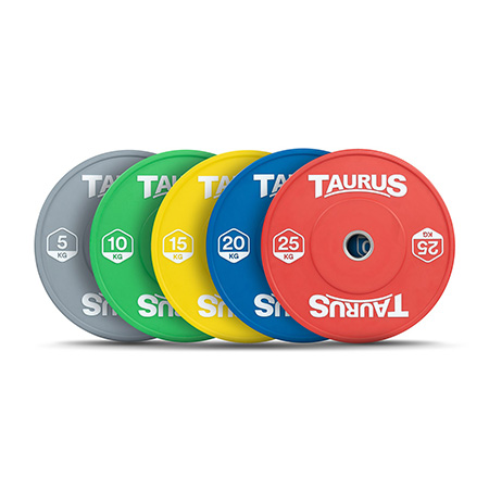 Set of the Taurus Coloured Olympic Weight Plates in various sizes.