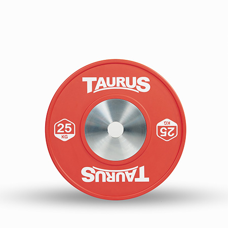 Top view of the Taurus 25kg Competition Olympic Bumper Weight Plate..