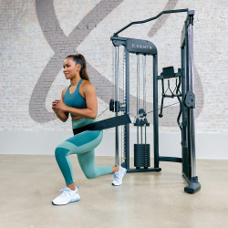 Person using the multi-purpose belt on the Centr 2 Home Gym Functional Trainer.
