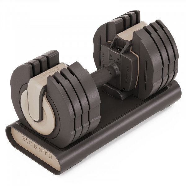 Top angled view of the Centr Smart Stack 50 Adjustable Dumbbell.
