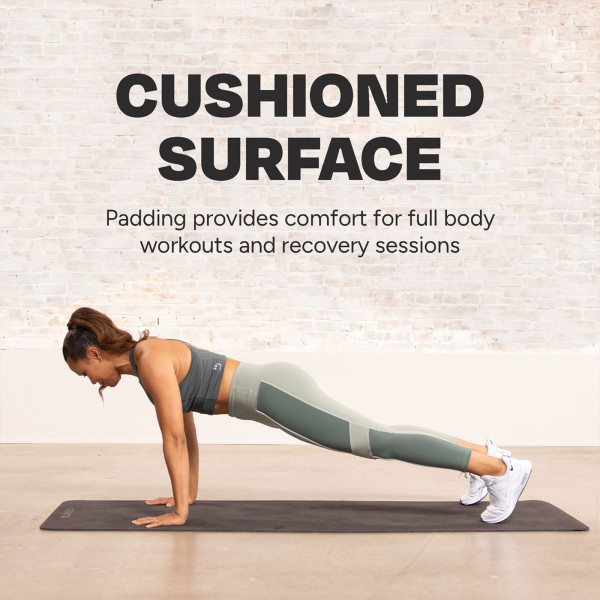 Infographic showing a model performing a plank on the Centr Yoga Mat