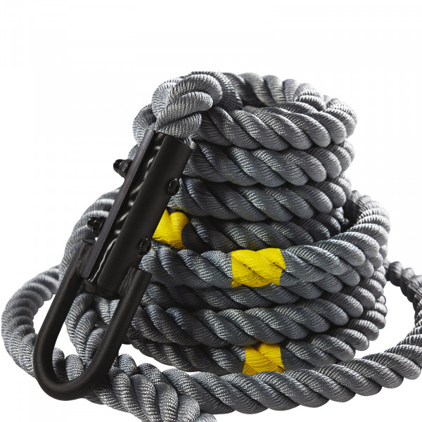 Product image of the CENTR x HYROX Competition Power Rope, the focus is on the attachment point.