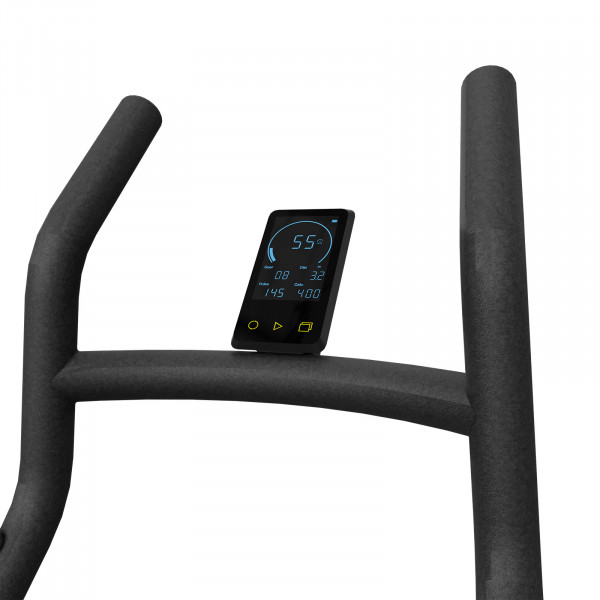 Angled close-up of the console display on the CENTR X HYROX Perform Curved Treadmill