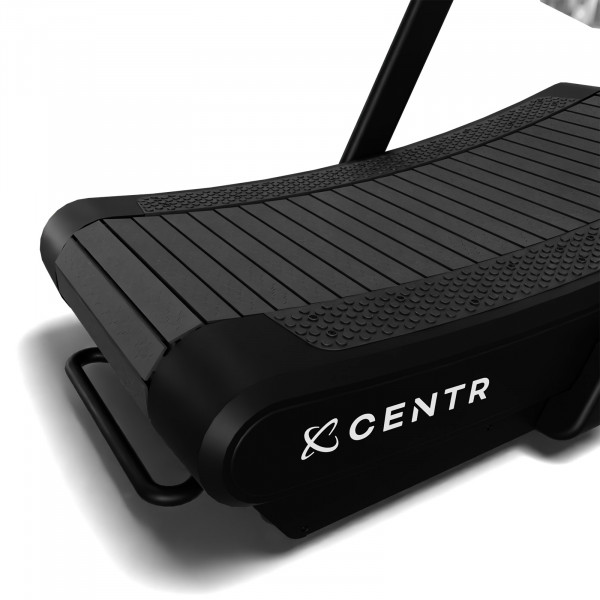 Running deck close-up of the CENTR X HYROX Perform Curved Treadmill