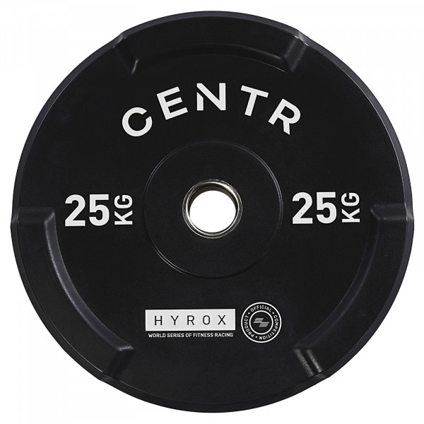 CENTR x HYROX Competition Interlocking Bumper Plate front view.
