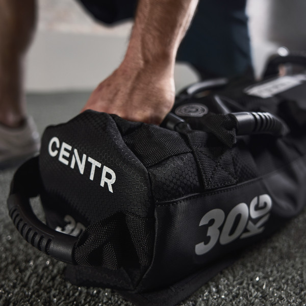 Lifestyle image of the CENTRxHYROX 30kg Competition Sandbag - Image is a closeup of the side of bag.