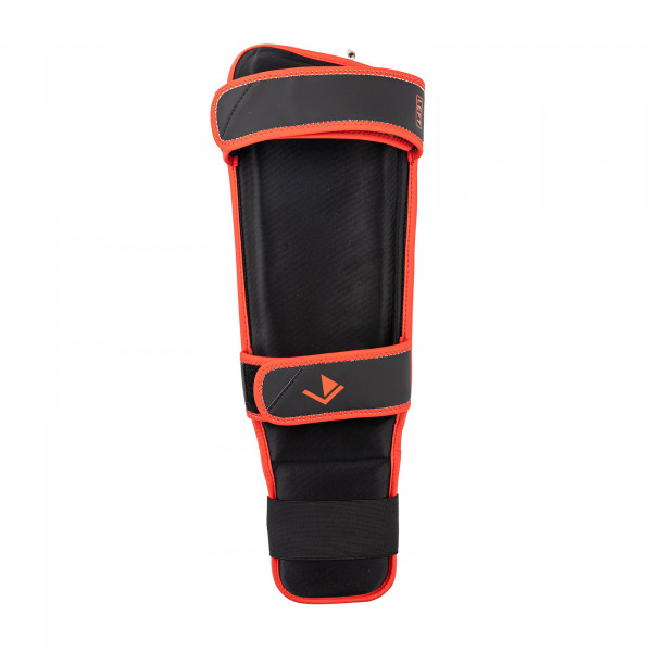 Front view of the Century Brave Shin Instep Guards in black and red