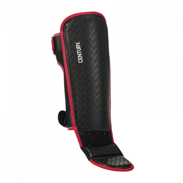 Outer view of the Century Brave Shin Instep Guards in black and red