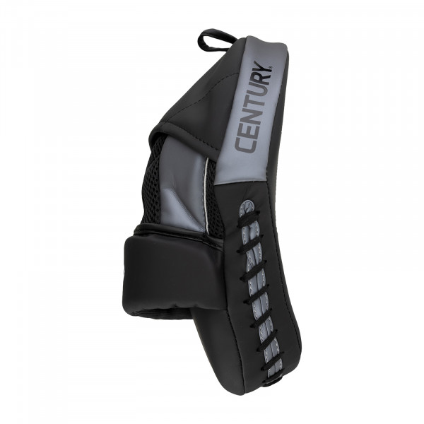 Side view of the Century Brave Curved Punch Mitt Pair in black and silver