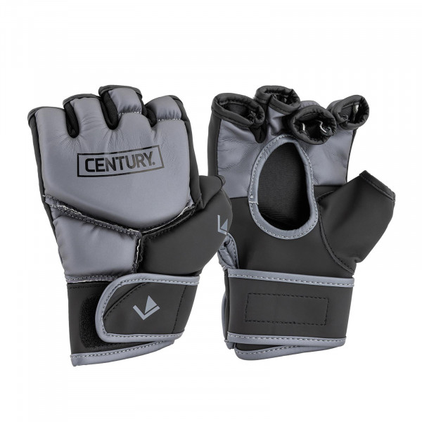 Front and back view of the Century Brave MMA Competition Gloves in black and silver