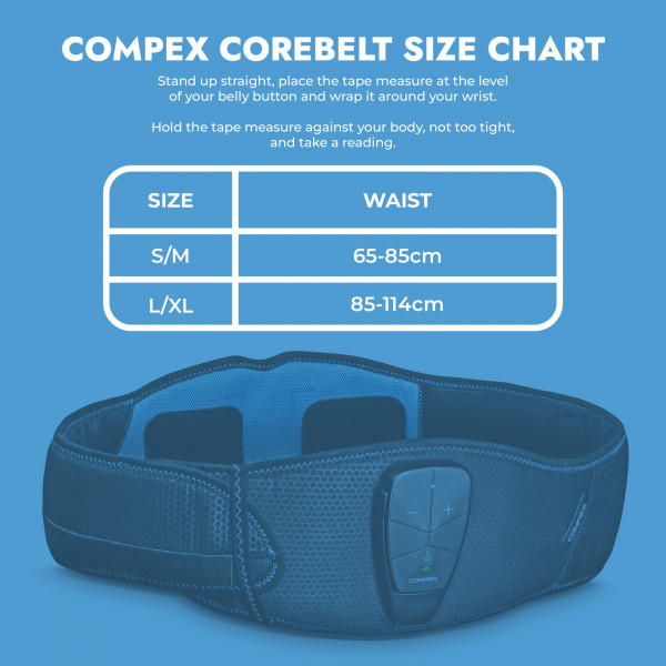 Size chart for the Compex Core belt 5.0