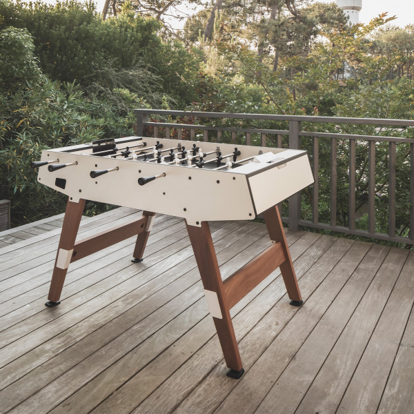 Cornilleau Play-Style Origin outdoor football table in white on terrace