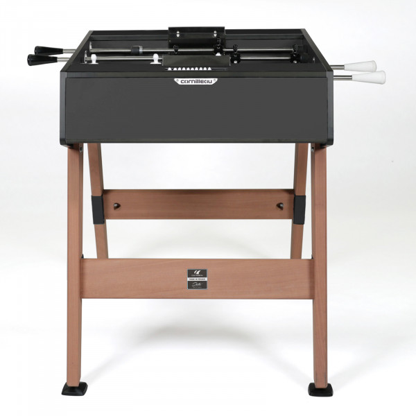 Front view of the black Cornilleau Play-Style Origin outdoor duo football table