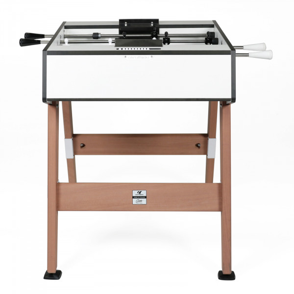 Front view of the white Cornilleau Play-Style Origin outdoor duo football table