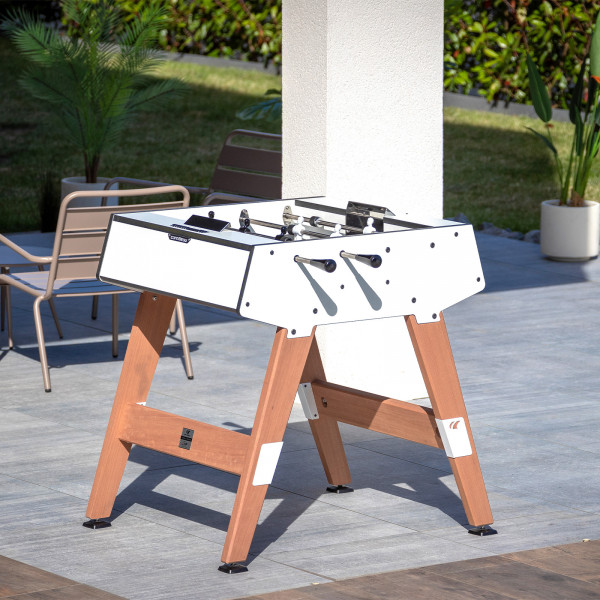 Cornilleau Play-Style Origin outdoor duo football table in white on terrace