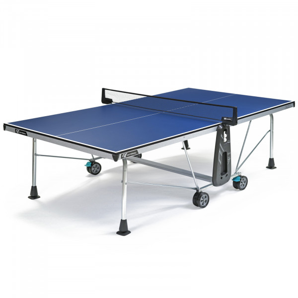 Open view of the Cornilleau Sport 300 Indoor Table Tennis Table with a blue top finish.
