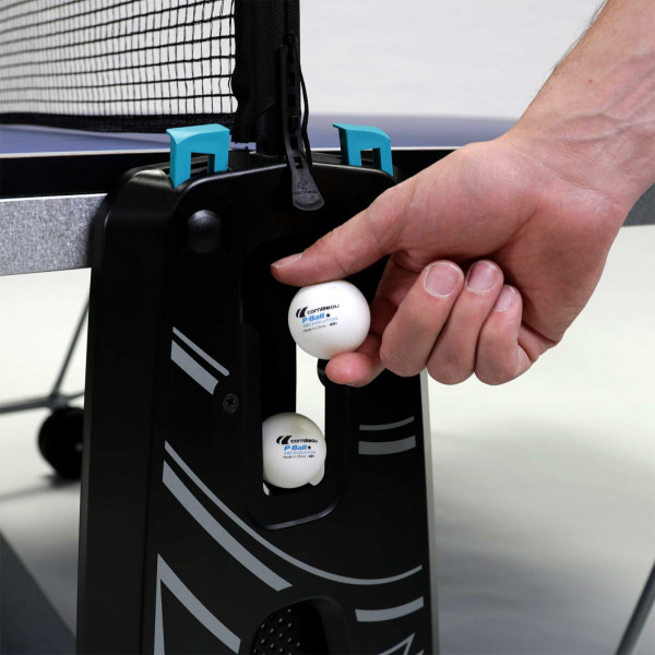 Ball storage feature on the Cornilleau Sport 100 Indoor Table Tennis Table.