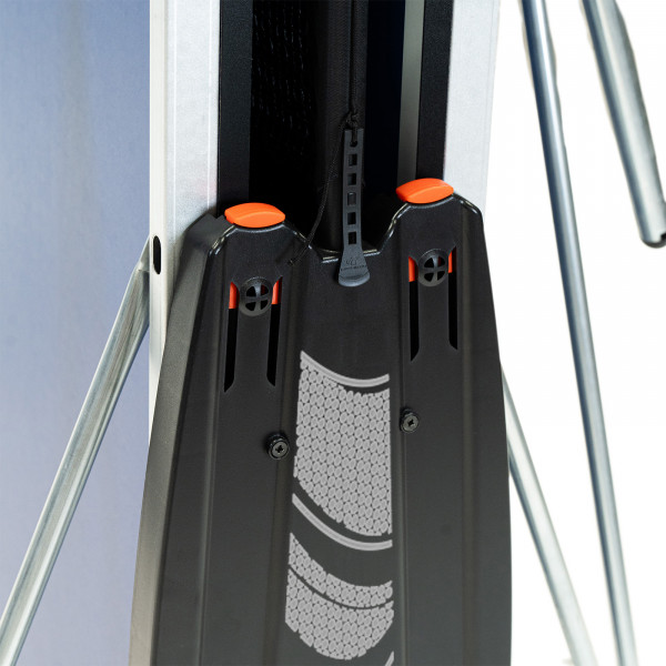 Close-up of the folded Cornilleau Challenger Indoor Table Tennis Table frame and locking buttons