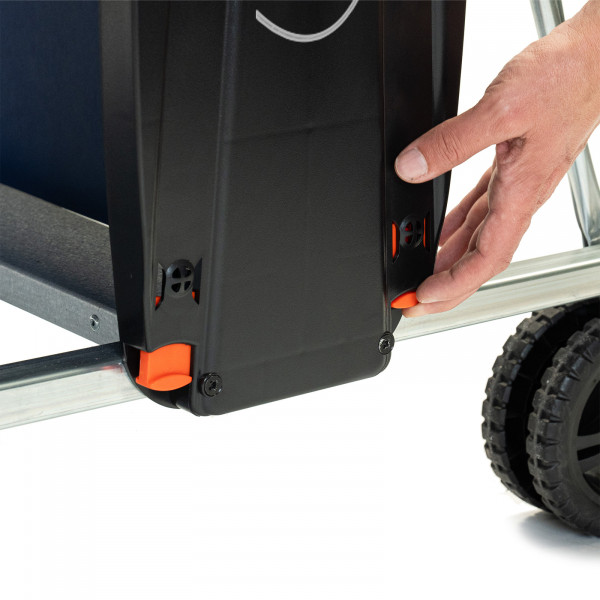 Close-up of the locking mechanism on the Cornilleau Challenger Indoor Table Tennis Table