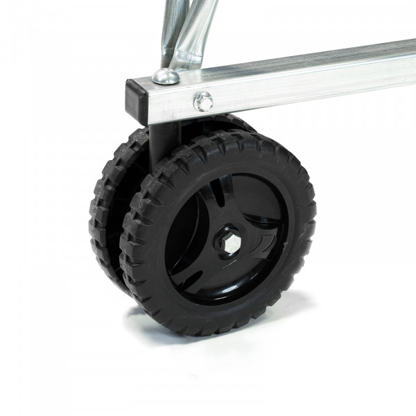 Close-up of twin monoblock wheels on the Cornilleau Challenger Indoor Table Tennis Table