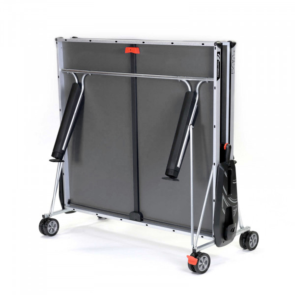 Folded view of the Cornilleau Sport 500 Indoor Table Tennis Table with a grey top finish.