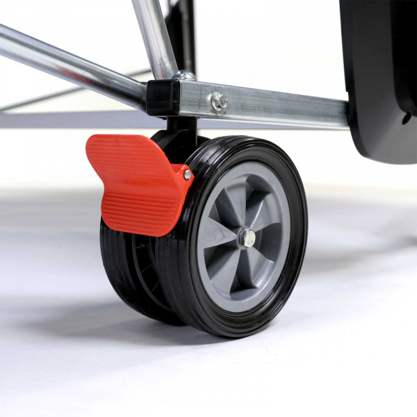 Wheel mechanism with brake feature on the Cornilleau Sport 500 Indoor Table Tennis Table.