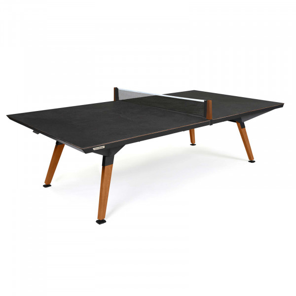 Front-right view of the black Cornilleau Play-Style Origin Outdoor Table Tennis Table
