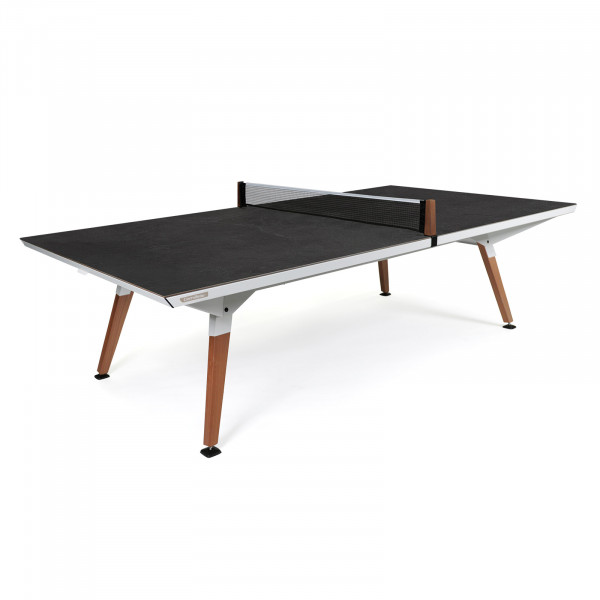 Front-right view of the white Cornilleau Play-Style Origin Outdoor Table Tennis Table