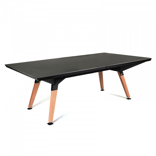 Front-right view of the black Cornilleau Play-Style Origin Medium Outdoor Table Tennis Table without net
