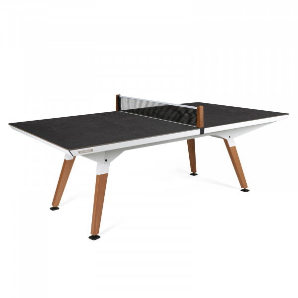 Front-right view of the white Cornilleau Play-Style Origin Medium Outdoor Table Tennis Table