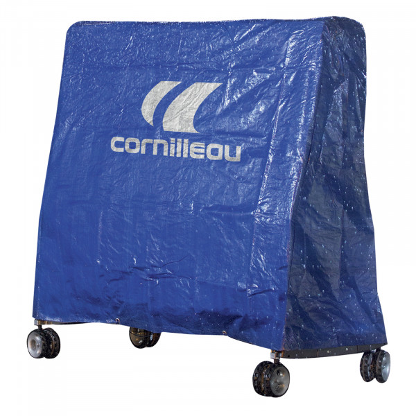 Front-right view of the blue Cornilleau Sport table tennis table cover
