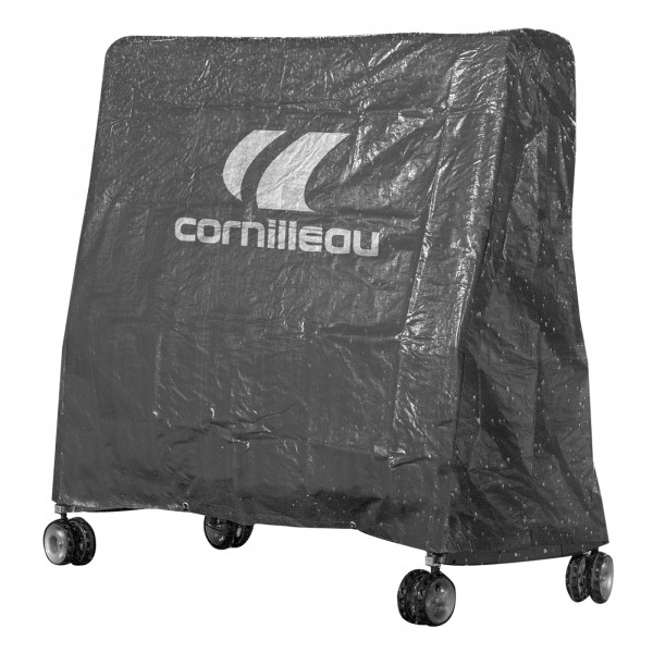Front-right view of the grey Cornilleau Sport table tennis table cover