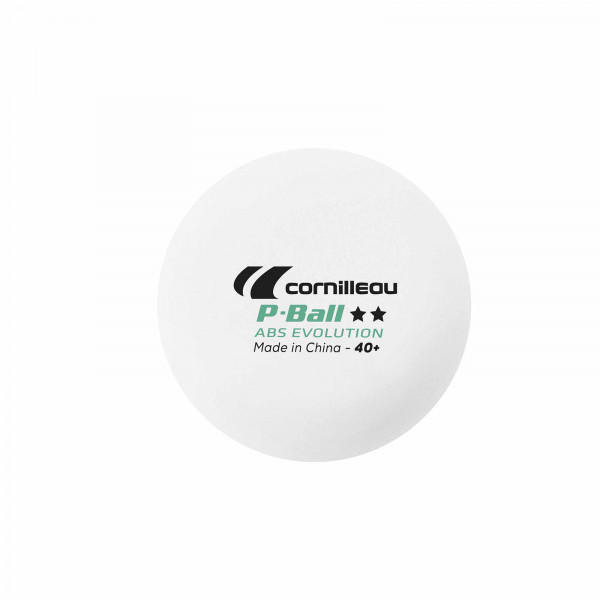 Front view of the white Cornilleau 2-star ITTF P-Ball table tennis ball