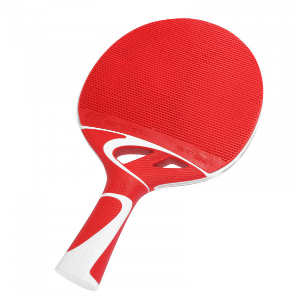 Front view of the red and white Cornilleau Tacteo 30 table tennis bat
