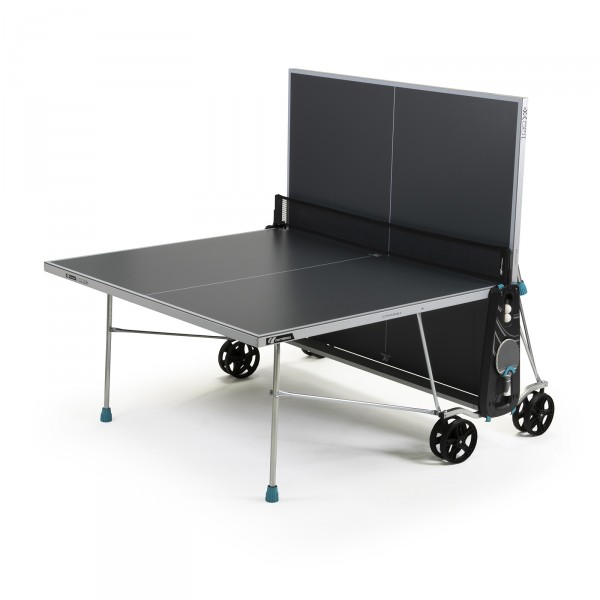 Cornilleau 100X Table Tennis Table - grey half folded for practice