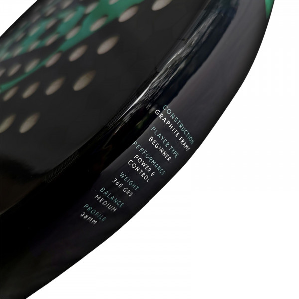 Close-up detail view of the Dunlop Megamax Padel Racket in black/green