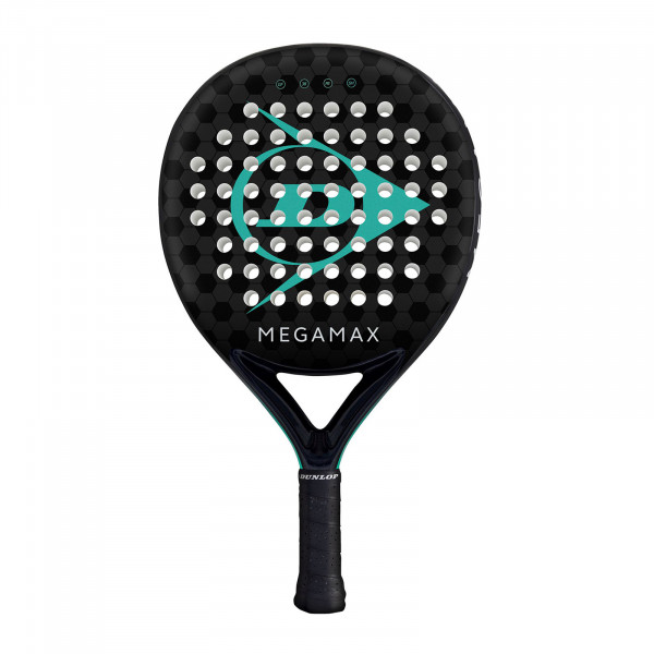 Front view of the Dunlop Megamax Padel Racket in black/green