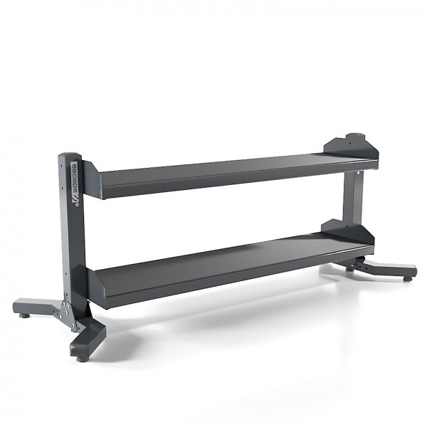 Angled view of the Escape Fitness Universal Rack with two shelves.