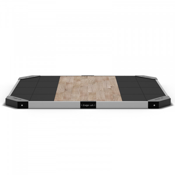 Front view of the Exigo 2.44x2m Oak Lifting Platform 100mm