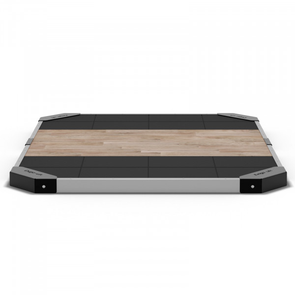 Side view of the Exigo 2.44x2m Oak Lifting Platform 100mm