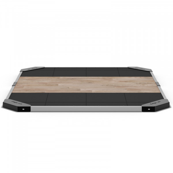 Side view of the Exigo 2.44x2m Oak Lifting Platform 60mm