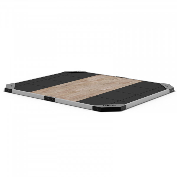 Top-angled view of the Exigo 2.44x2m Oak Lifting Platform 60mm