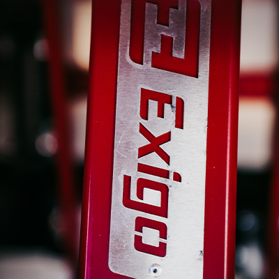 image of a red exigo machine in close up