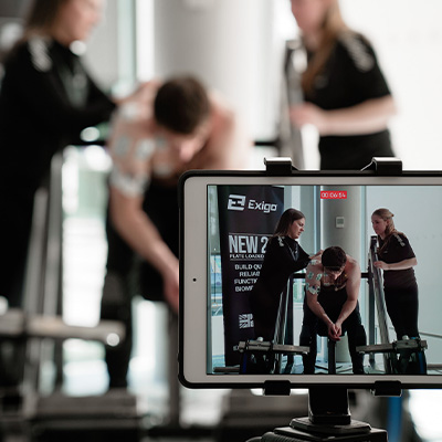 Image of a model being tested in a scientific study with Exigo equipment.