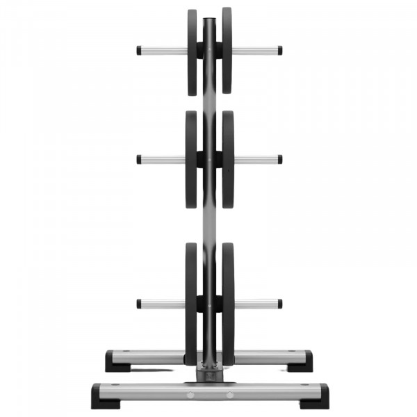 Side view of the Exigo Olympic Weight Tree loaded with plates