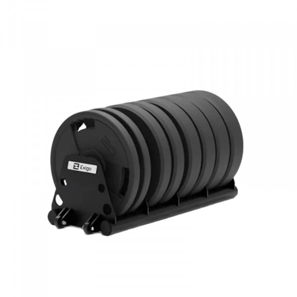 Front-right view of the Exigo Toast Rack with wheels loaded with plates